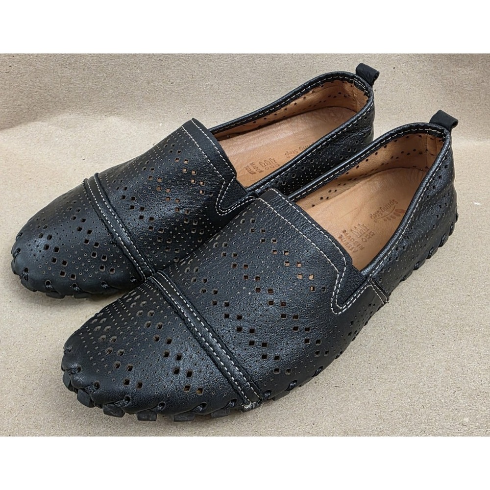 Spring Step (Sz 38) Fredia Perforated Leather Loafers Slip On Shoes Black
